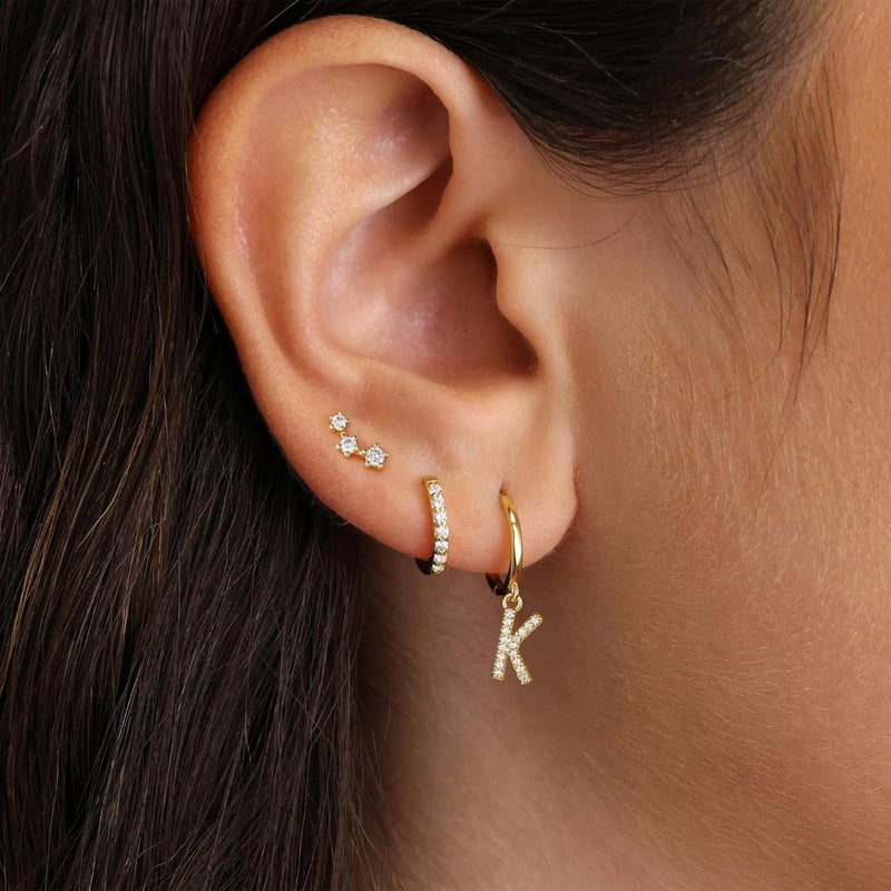 JIAOGE Valentines Day Gifts for Kids Girls - 3 Pairs Gold Earrings for Women Huggie Hoop Earrings for Girls with Initial Dangle Cartilage Earring Studs Hypoallergenic Earring Set for Multiple Piercing - Image 4
